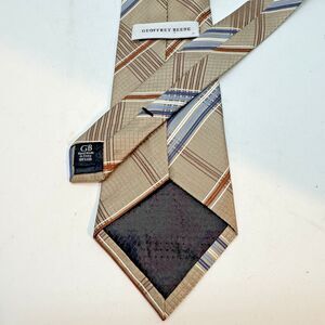 Geoffrey Beene 100% Silk Handmade Necktie Men's Classic 3.5" Wide Brown Blue Tie